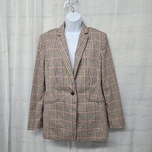 Worthington Purple Green Plaid Blazer Single Breasted Office Preppy Collegiate M